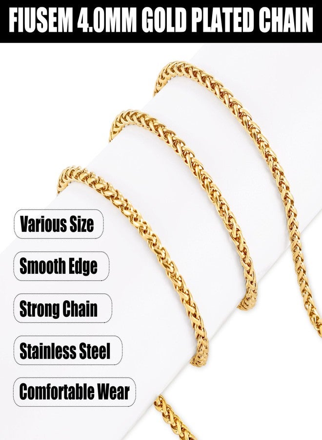 Fiusem 14K Gold Plated Wheat Chain Necklace for Men, 4mm 14K Gold Plated Stainless Steel Necklace Chains for Men and Women 28 Inch - Image 5